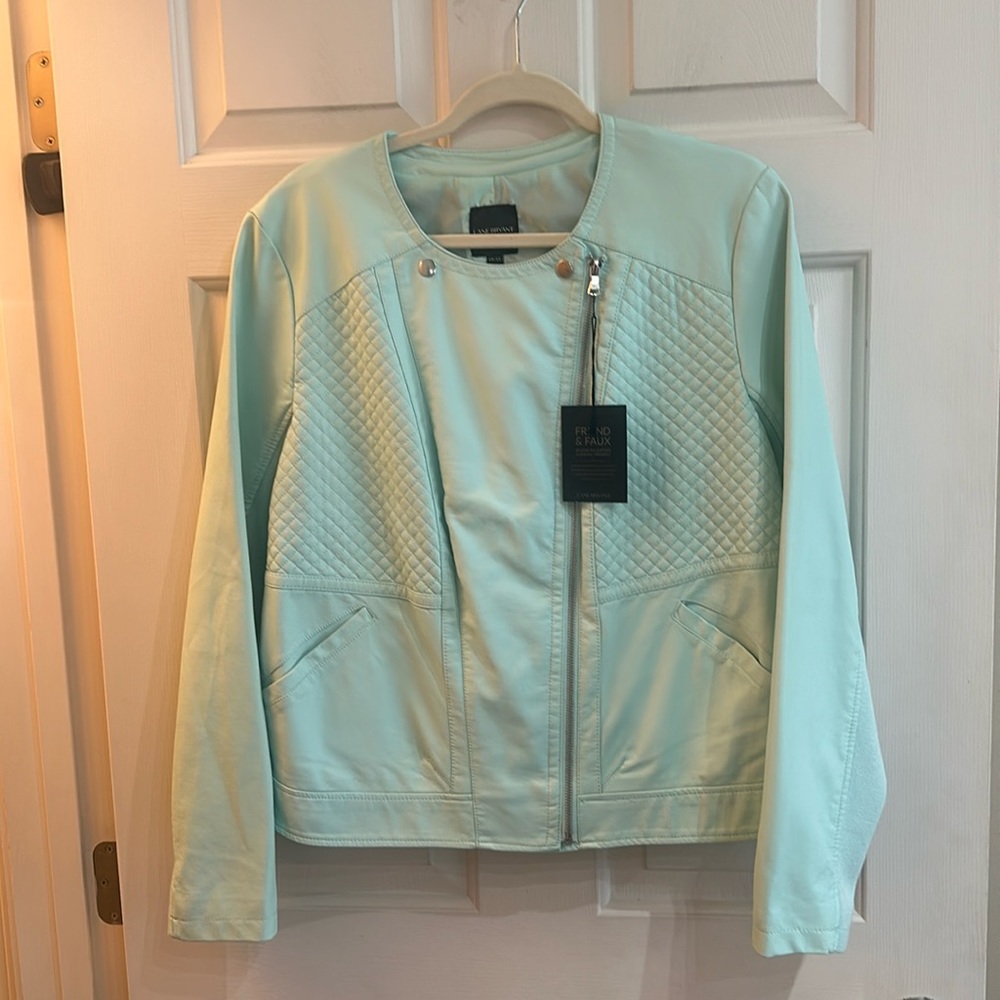 Lane Bryant Light Green Quilted Faux Leather Jacket